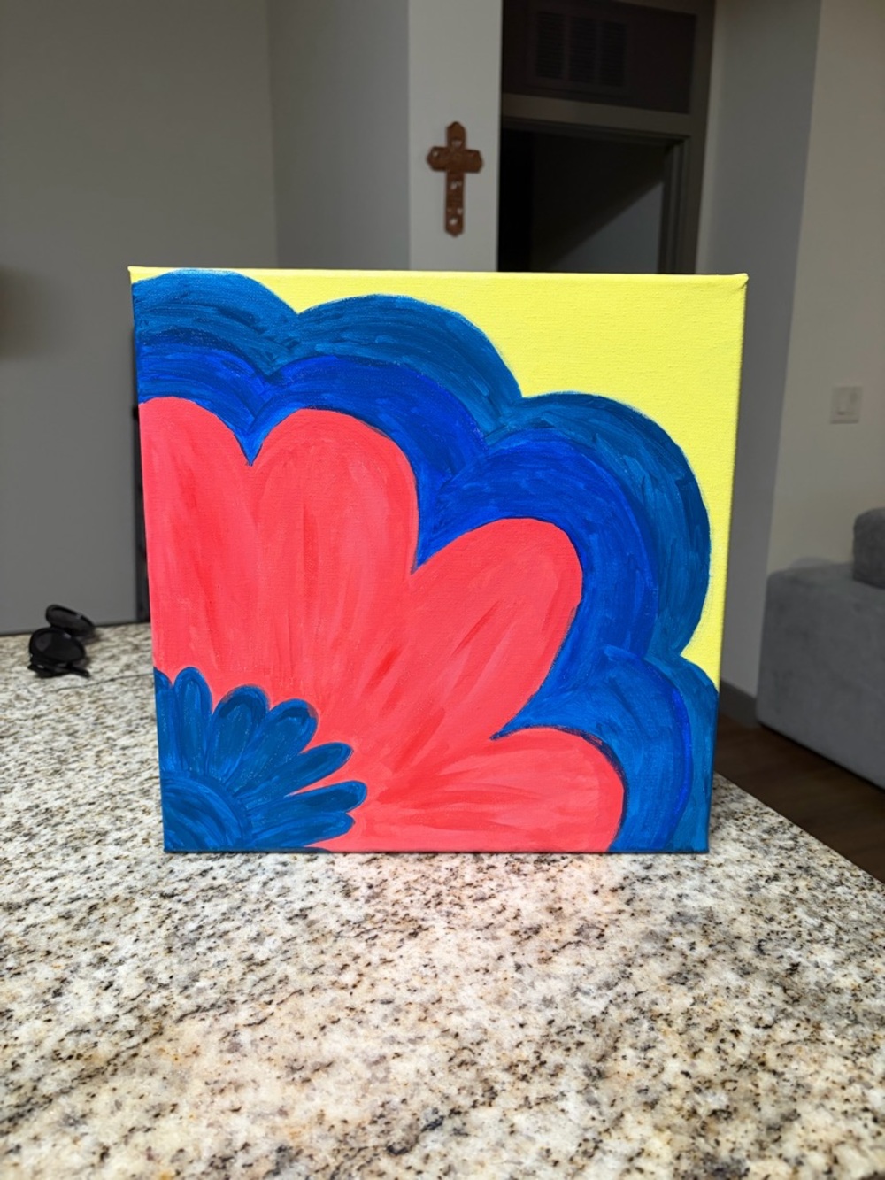 Vibrant Coral & Blue Floral Canvas Wall Art - Brand